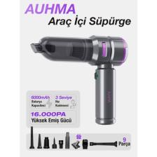 Auhma AHV-01 Kablosuz Güçlü Araç Süpürgesi ve Hava Üfleyici | 16000PA Vakum Gücü | 3 Kademeli Hız | 9 Parça Aksesuar