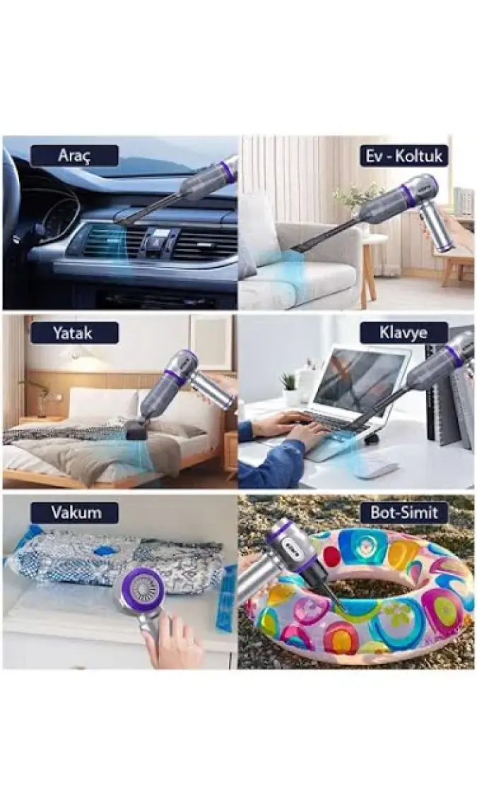 Ezere 16000PA Güçlü Portatif Tasinabilir Vakumlu Kablosuz Üflemeli Mini Araç Süpürgesi
