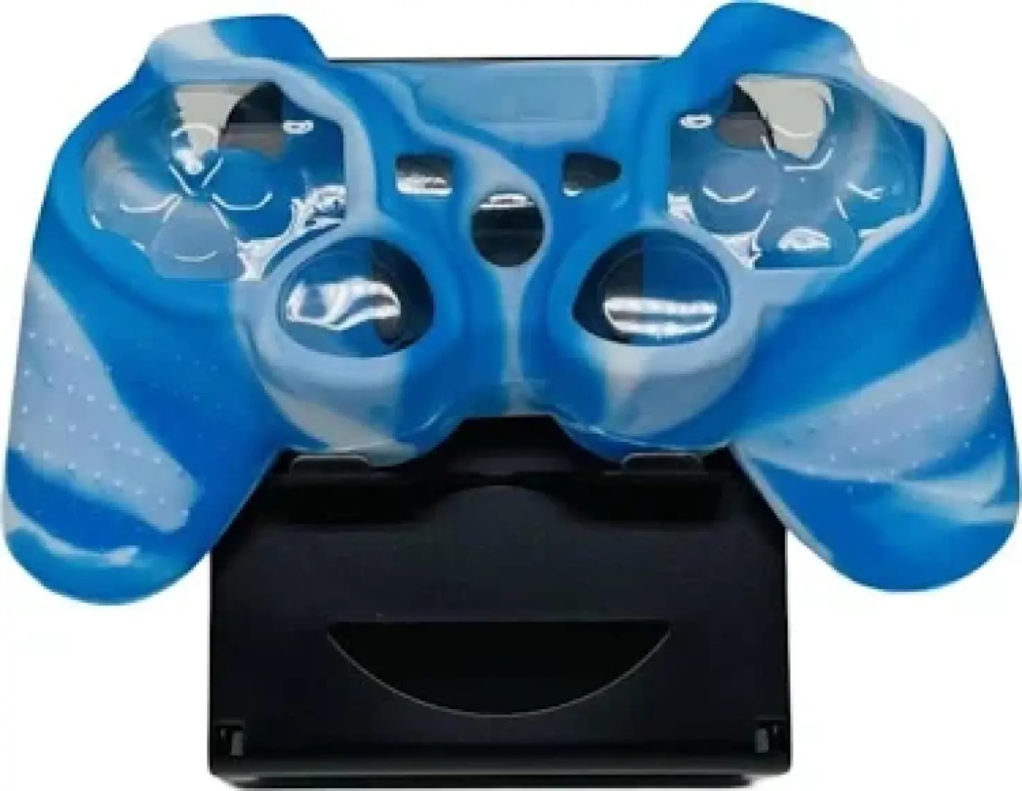 YUES PS3 Joystick Silikon Kılıf (Desenli Mavi-Beyaz) – DualShock 3/Sixaxis Koruyucu Kapak, Kaymaz Kavrama, Tam Kesim