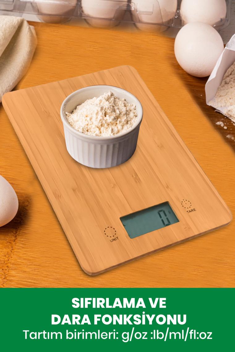 Geniş Led Ekranlı Dijital Hassas 1gr-5kg Bambu Mutfak Tartısı Terazisi 48430