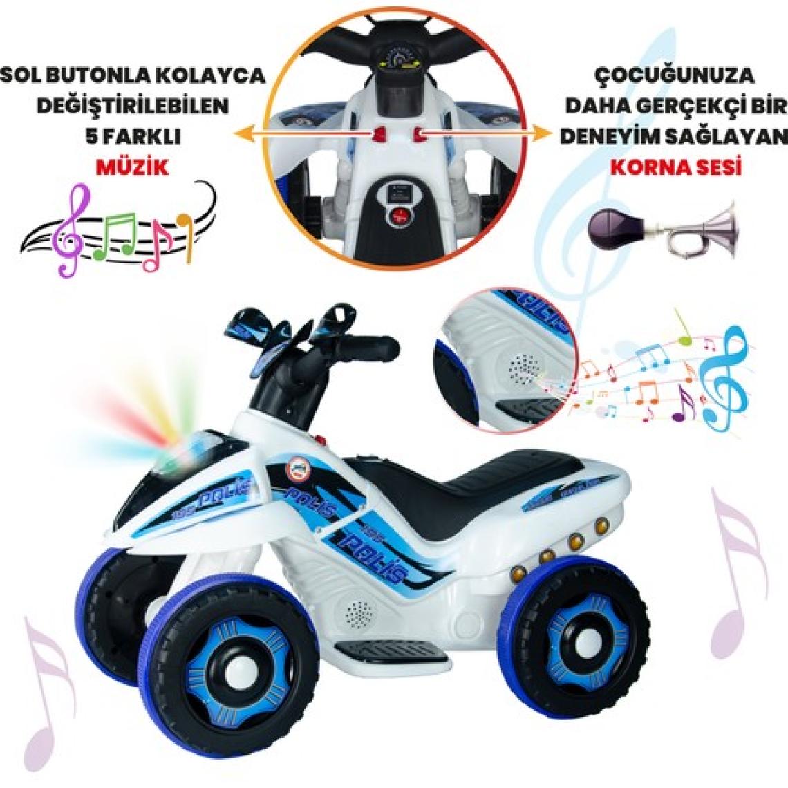 UJ Toys Akülü Atv 6V Safari-Beyaz Polis