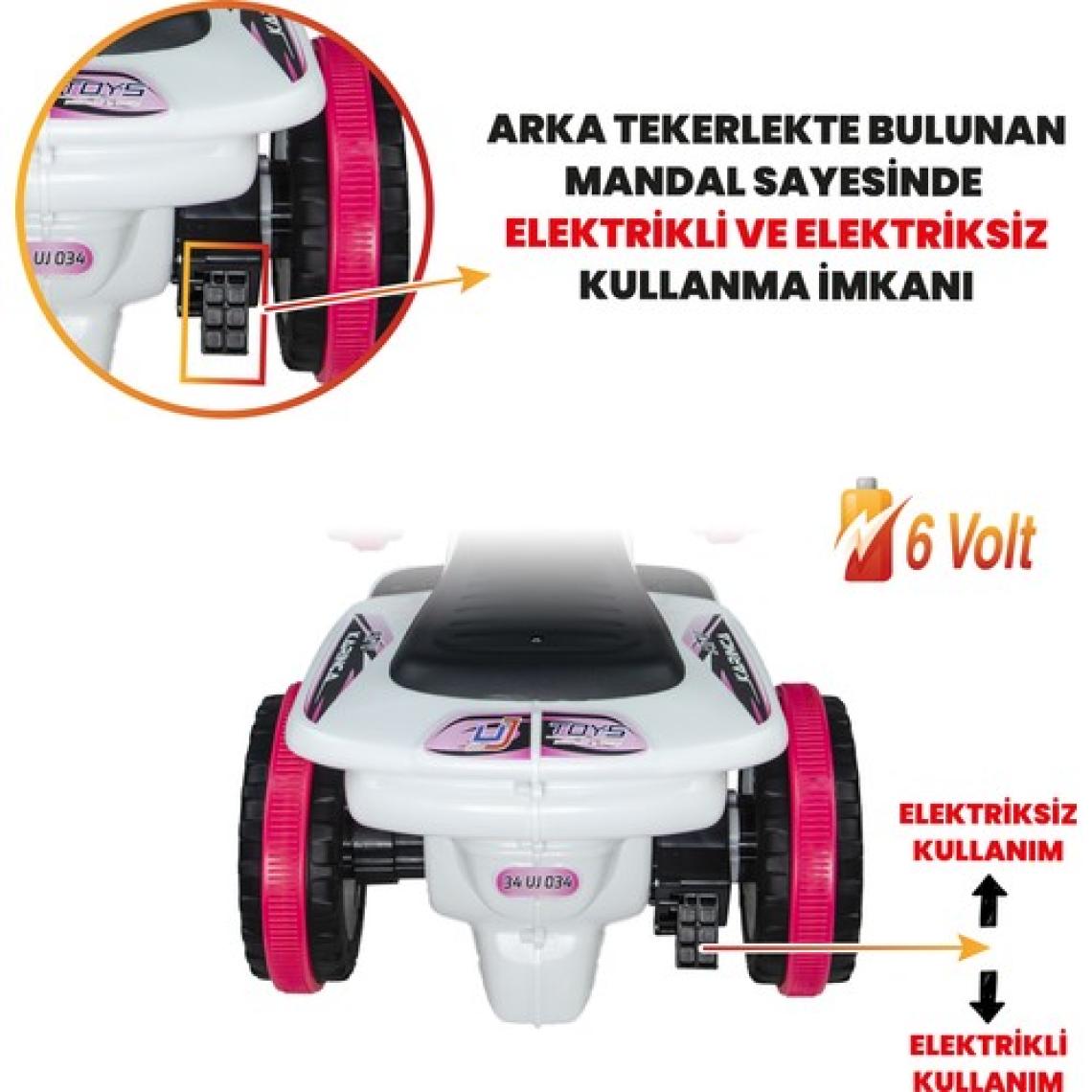 UJ Toys  Akülü Atv 6 V Karınca 2020 Müzikli Işıklı Beyaz Pembe