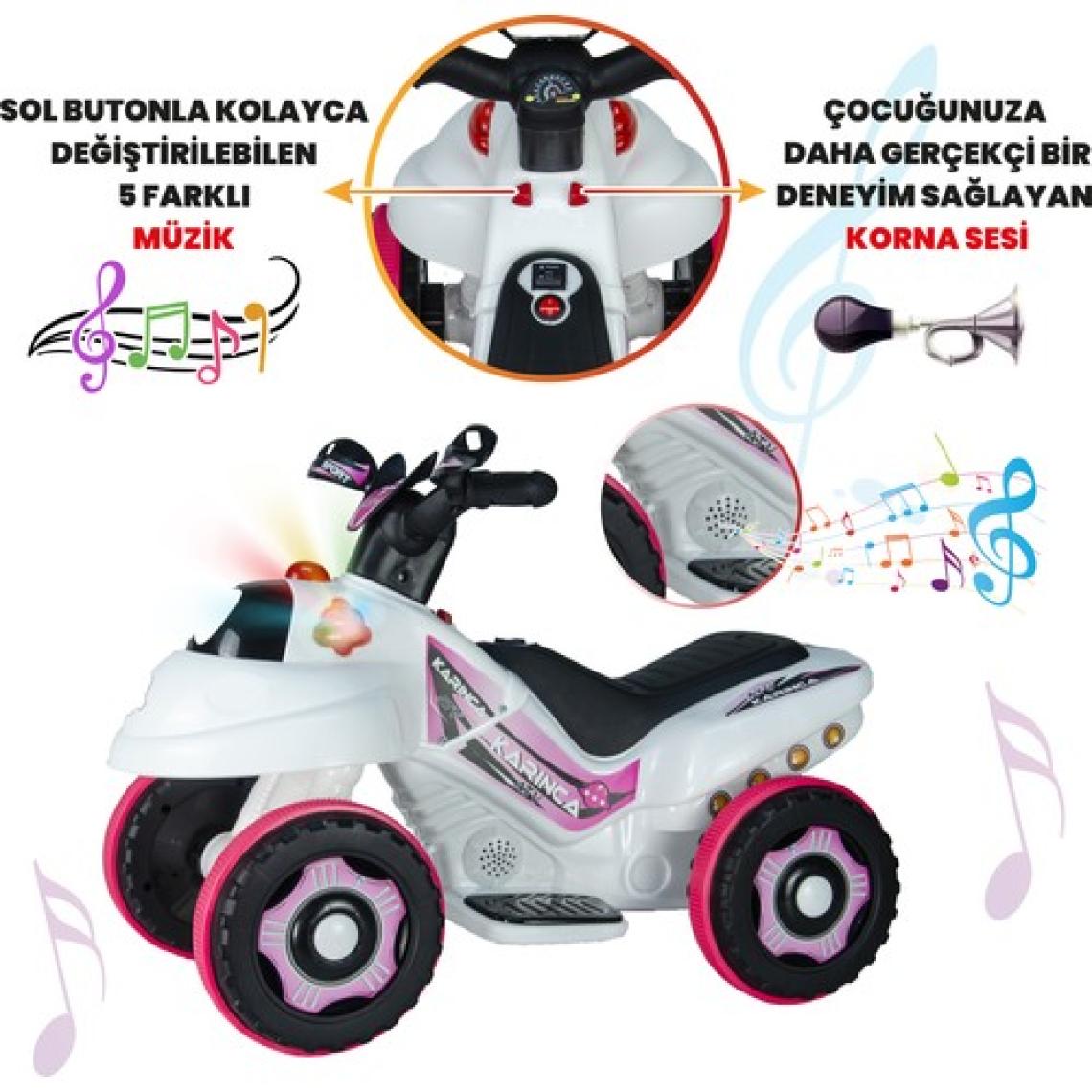 UJ Toys  Akülü Atv 6 V Karınca 2020 Müzikli Işıklı Beyaz Pembe