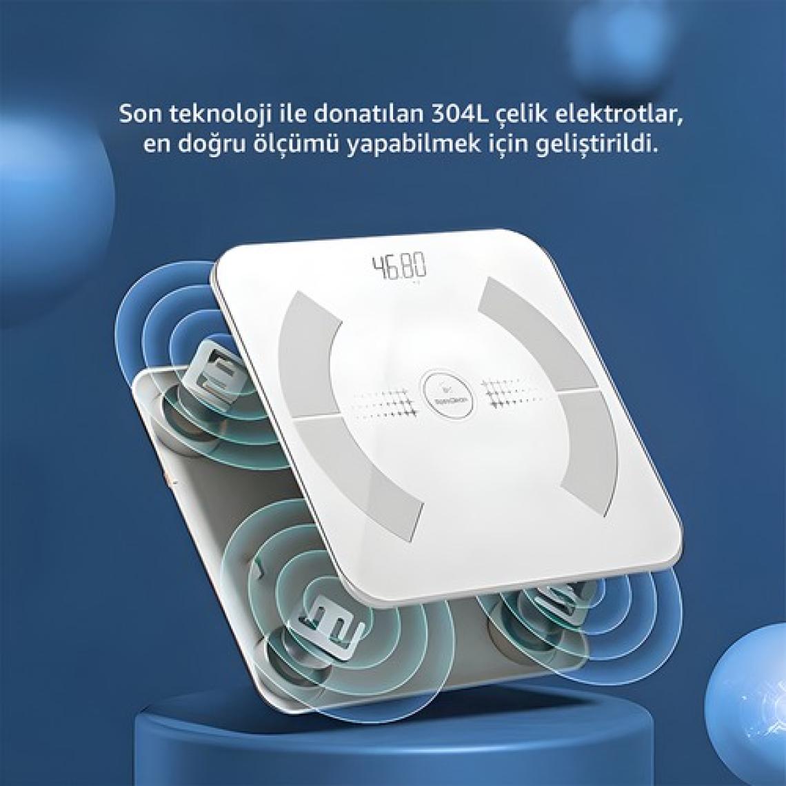 RossClean Smart Life 2 Yağ Ölçer Fonksiyonlu Beyaz Akıllı Bluetooth Tartı