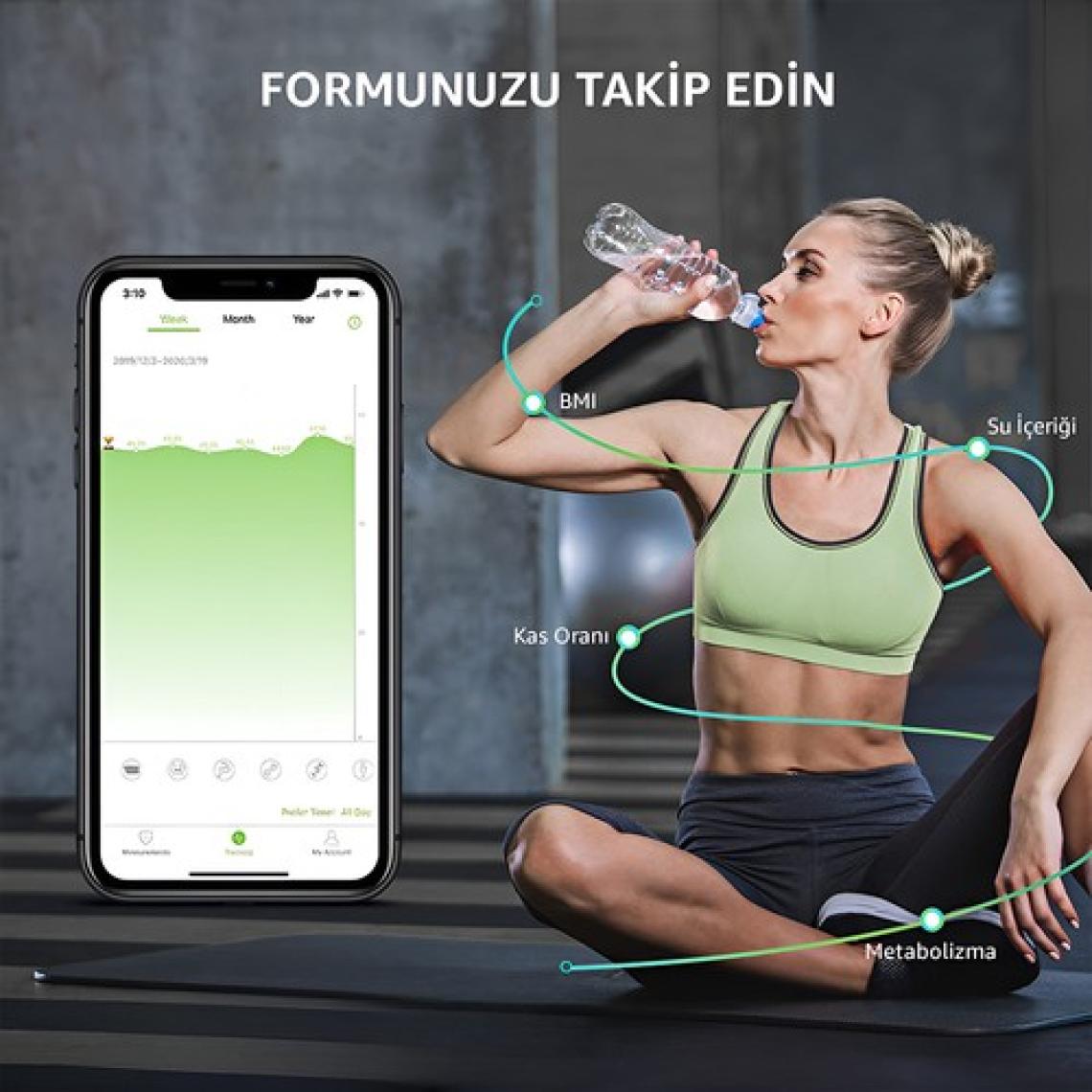 RossClean Smart Life 2 Yağ Ölçer Fonksiyonlu Beyaz Akıllı Bluetooth Tartı
