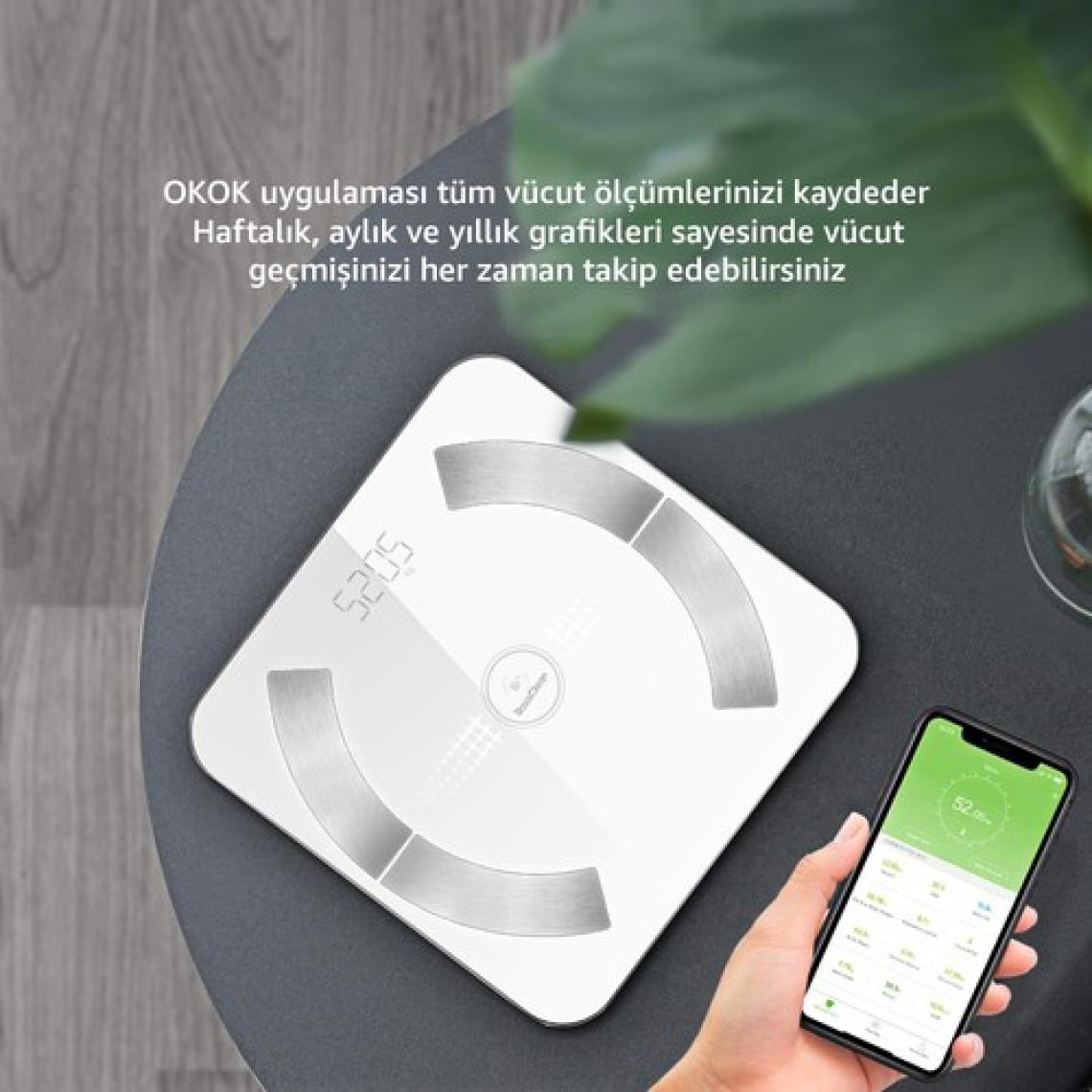 RossClean Smart Life 2 Yağ Ölçer Fonksiyonlu Beyaz Akıllı Bluetooth Tartı