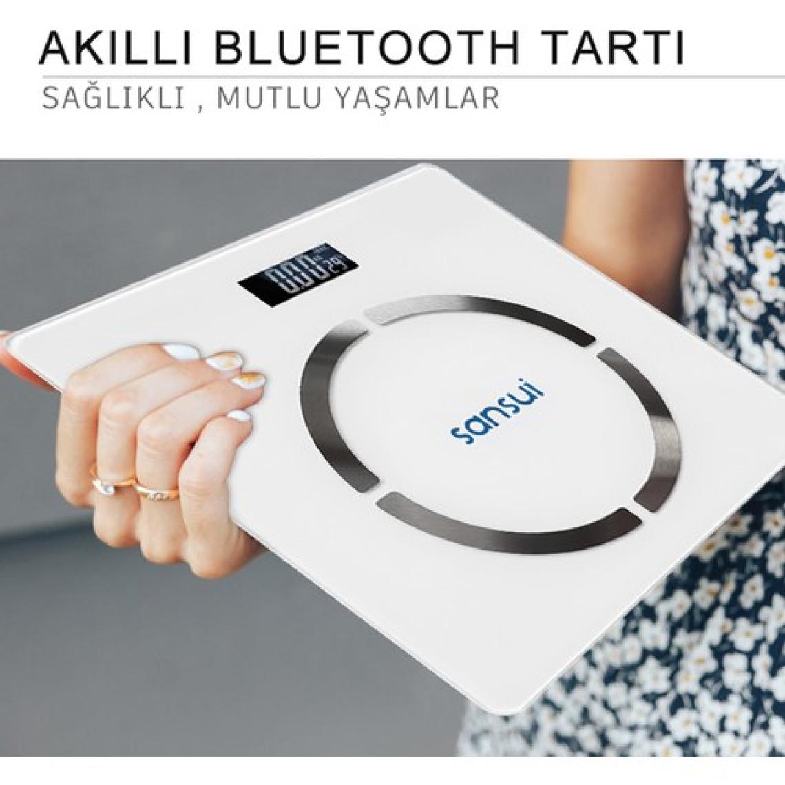 Sansui Akıllı Bluetooth Dijital Tartı Beyaz Pilli