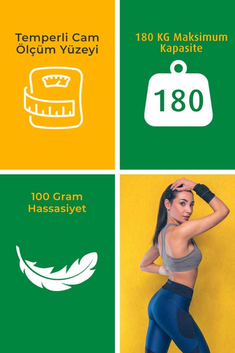 Alman Tasarım Geniş Işıklı Lcd Ekranlı Yağ Ölçer Fonksiyonlu Vücut Analizli Tartı Baskül