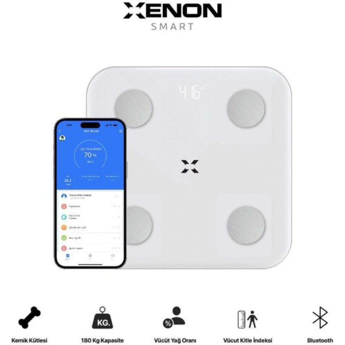 Xenon Smart Yeni Nesil Dijital Akıllı Tartı Yağ Kemik Kas Kütlesi Ölçen Vücut Veri Analizi Ölçümlü Baskül (180 kg kapasite) X8701