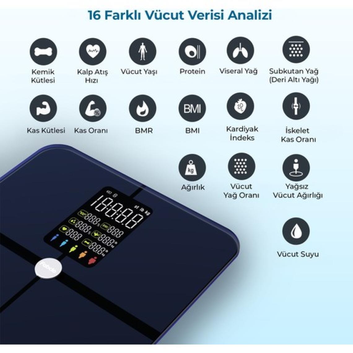 Fabcio Fitsmart Plus Bluetooth Çok Fonksiyonlu Yağ Ölçer Akıllı Tartı