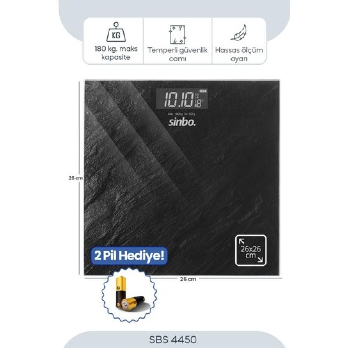 Sinbo Dijital Banyo Baskülü - 180 kg Kapasite, Temperli Cam, Geniş LCD Ekran, Yüksek Hassasiyetli Sensör ve Ergonomik Tasarım ile