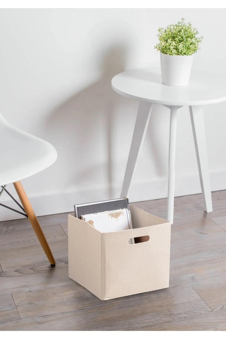 Krem Çok Amaçlı Keçe Organizer Sepet Dolap Içi Düzenleyici -tekli // 24 X 24 Cm
