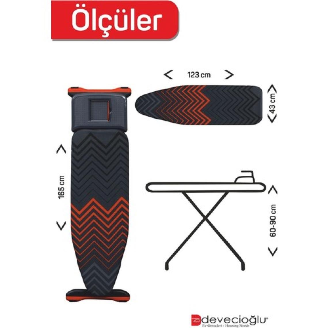 Devecioğlu Harbinger MM164 Trendboard Ütü Masası – Monoblok Gövde, %100 Pamuk Kılıf, Prizsiz, 42x123 cm, Dayanıklı ve Ergonomik Tasarım