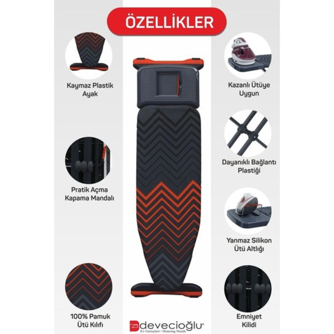 Devecioğlu Harbinger MM164 Trendboard Ütü Masası – Monoblok Gövde, %100 Pamuk Kılıf, Prizsiz, 42x123 cm, Dayanıklı ve Ergonomik Tasarım