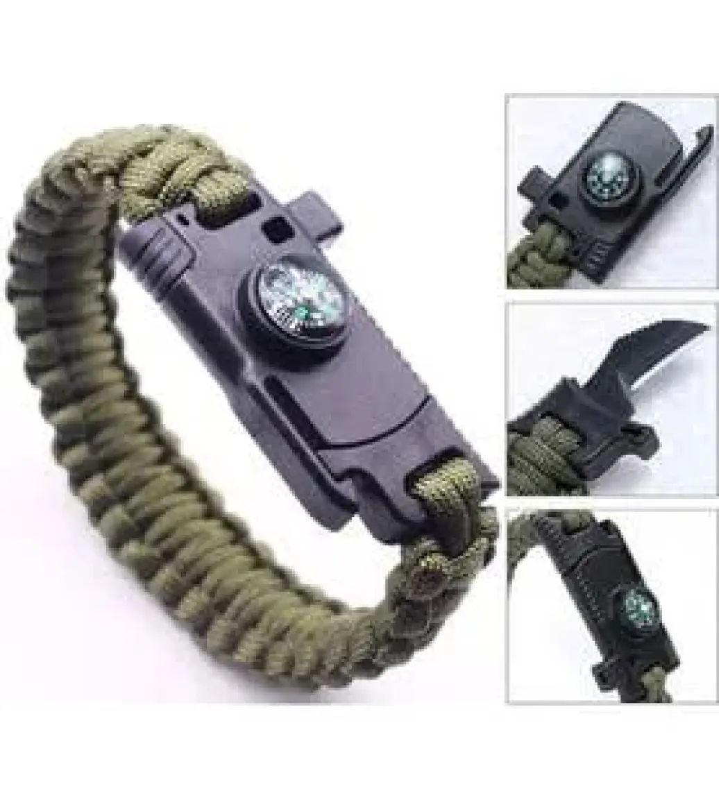 El-Biz 9595 Pusulalı & Bıçaklı Paracord Bileklik Haki