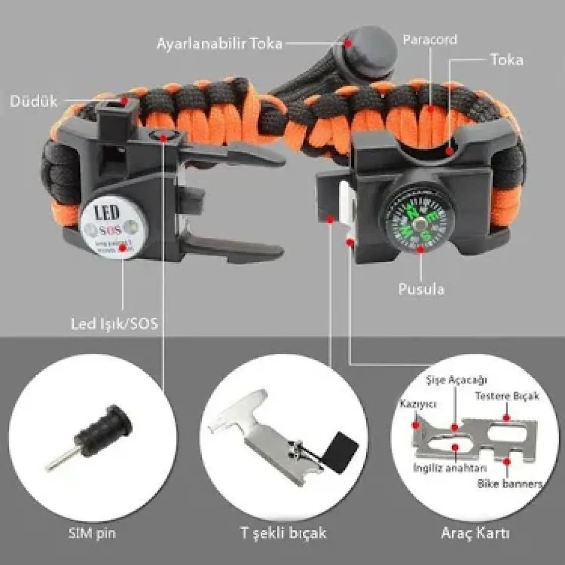 Orcamp Paracord Hayatta Kalma Bilekliği