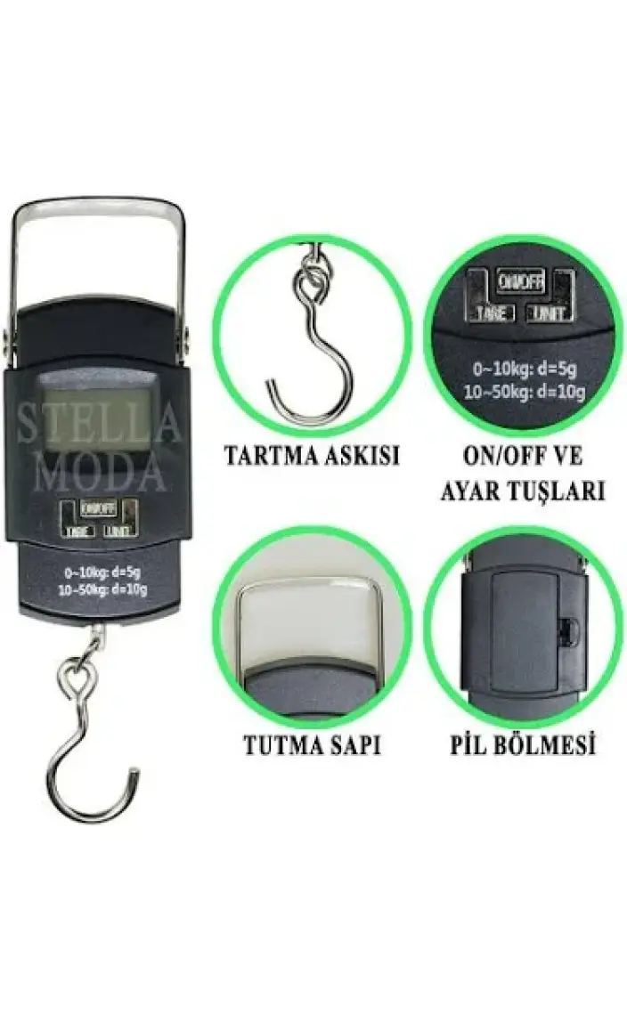 Stella Moda Kapasiteli Portatif El Tartısı Dijital LCD Ekranlı Kantar Terazi 50 kg