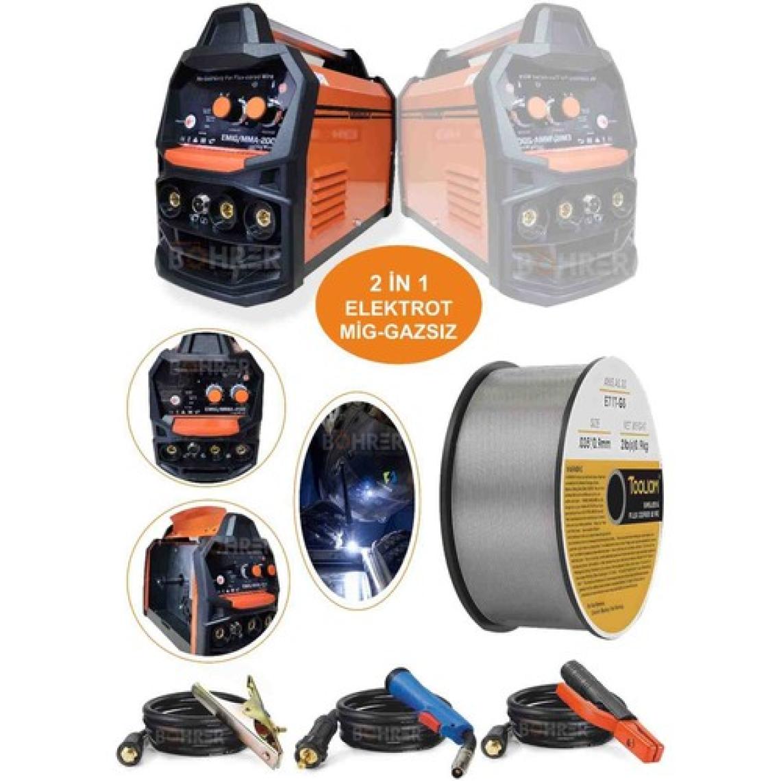 Böhrer Süper İkisi Bir Arada 200 Amper Gazsız Gazaltı Mıg + Mma Inverter Kaynak Makinesi