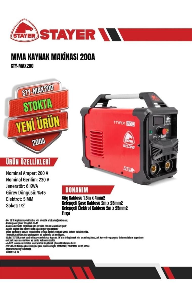 Stayer Potenza Max 200 Amper Kaynak Makinesi STY-MAX200