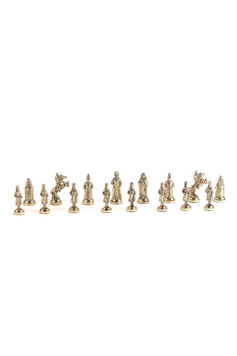 Büyük Boy Metal Osmanlı Bizans Satranç Takımı Parlak Ve Sedef Desenli Mdf Ahşap Satranç Tahtası (37x