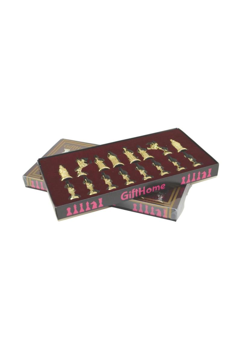 Büyük Boy Metal Osmanlı Bizans Satranç Takımı Parlak Ve Sedef Desenli Mdf Ahşap Satranç Tahtası (37x