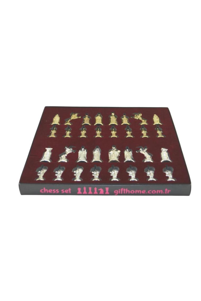 Büyük Boy Metal Osmanlı Bizans Satranç Takımı Parlak Ve Sedef Desenli Mdf Ahşap Satranç Tahtası (37x