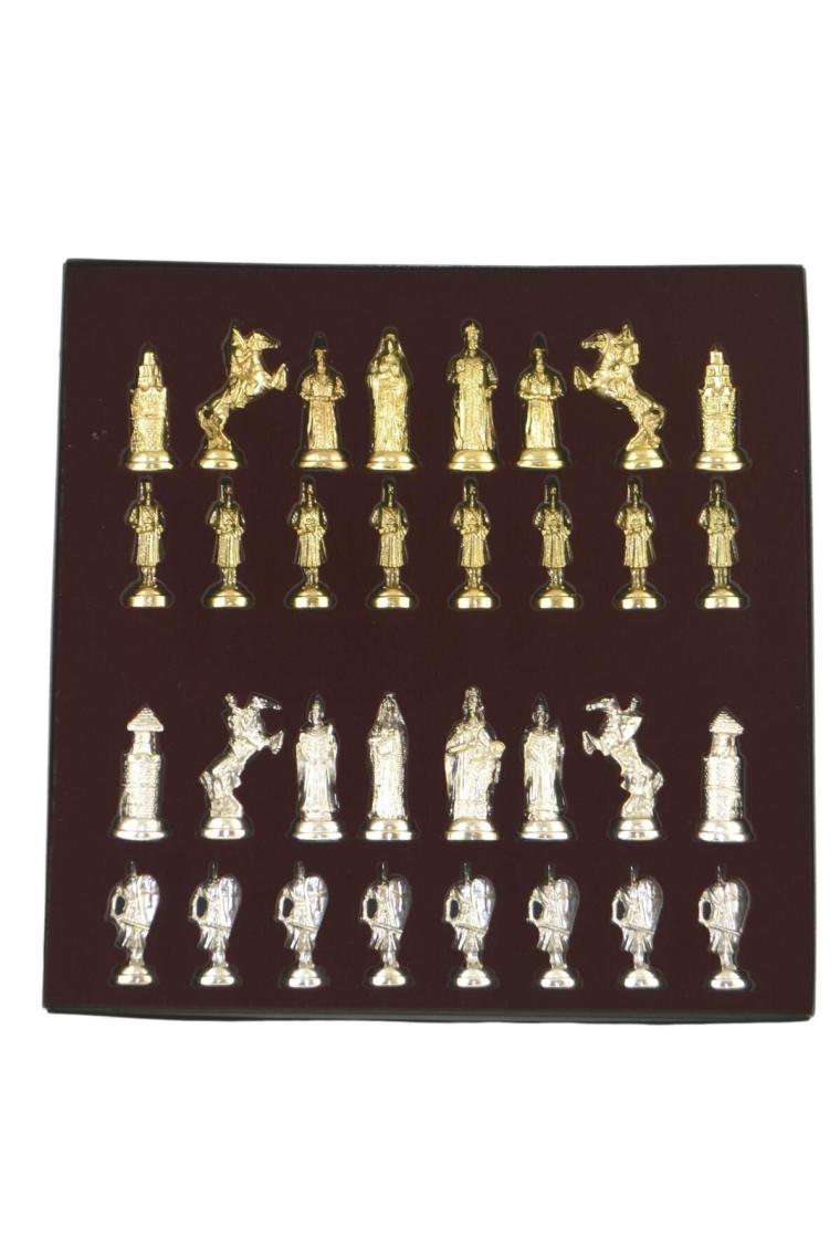 Büyük Boy Metal Osmanlı Bizans Satranç Takımı Parlak Ve Sedef Desenli Mdf Ahşap Satranç Tahtası (37x