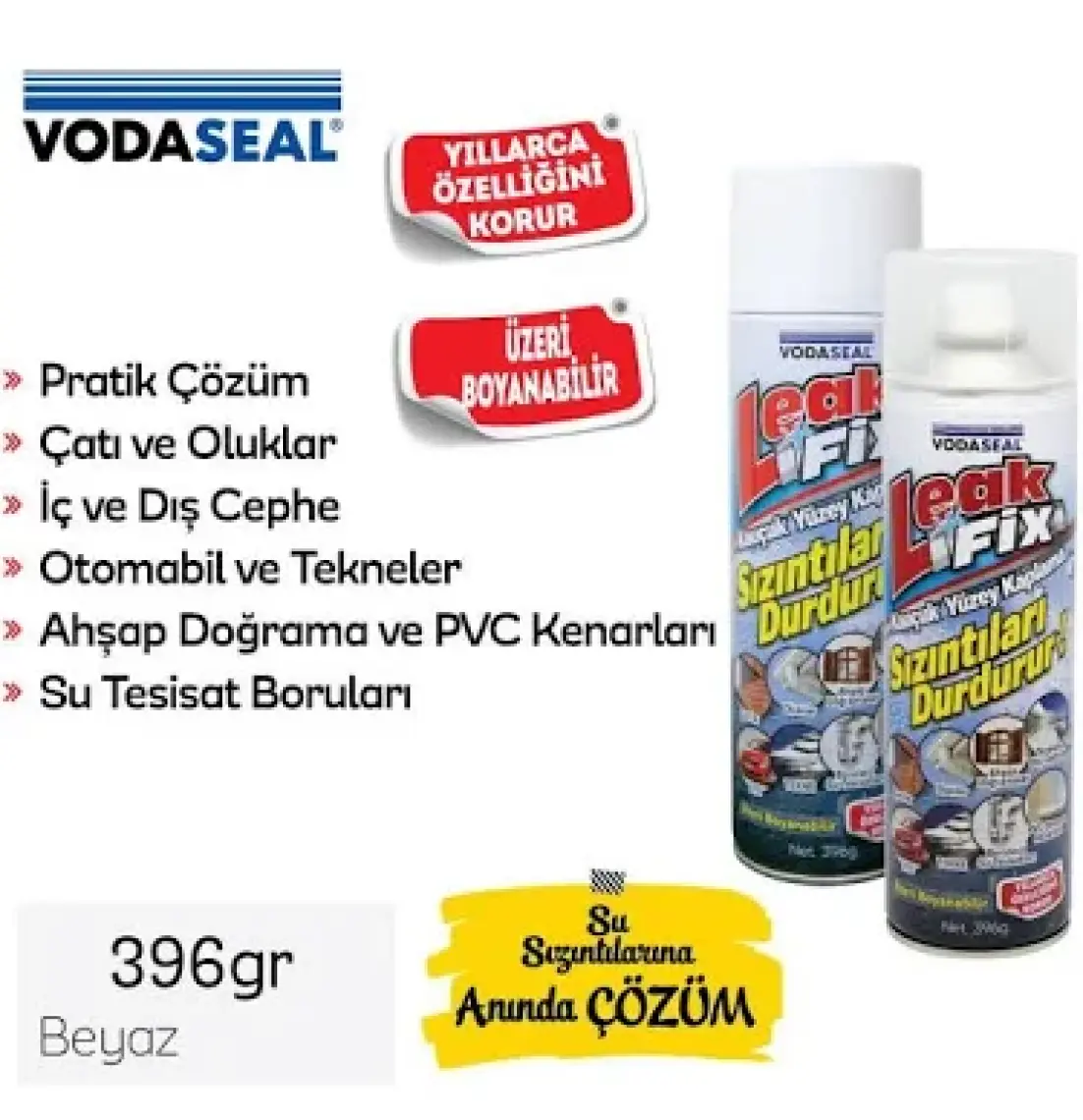 Vodaseal Leak Fix Kauçuk İzolasyon Spreyi 396 Gr Beyaz