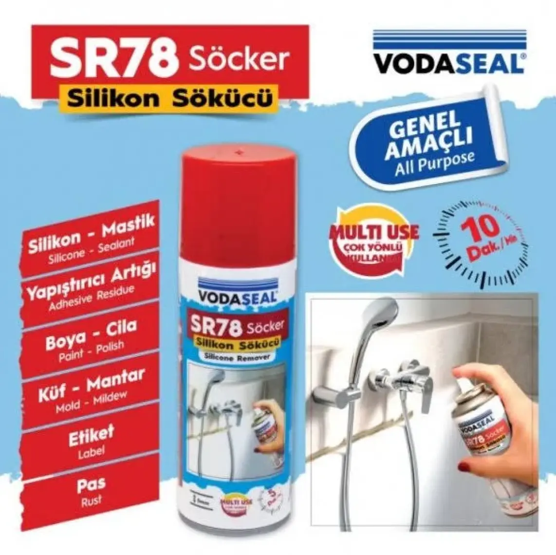 Vodaseal Çok Amaçlı Silikon Sökücü - Metal, Cam, Ahşap ve Seramik Yüzeyler için SR78, 200 ml
