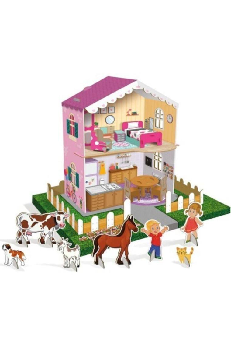 Mobilyalı Çiftlik Oyun Evi 3d Karton Maket Evi