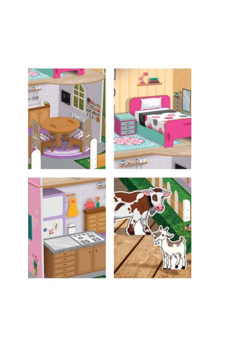 Mobilyalı Çiftlik Oyun Evi 3d Karton Maket Evi