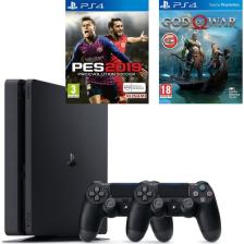 Sony PS4 Slim 1Tb Oyun Konsolu + 2. PS4 Kol + PS4 Pes 19 + PS4 God Of War