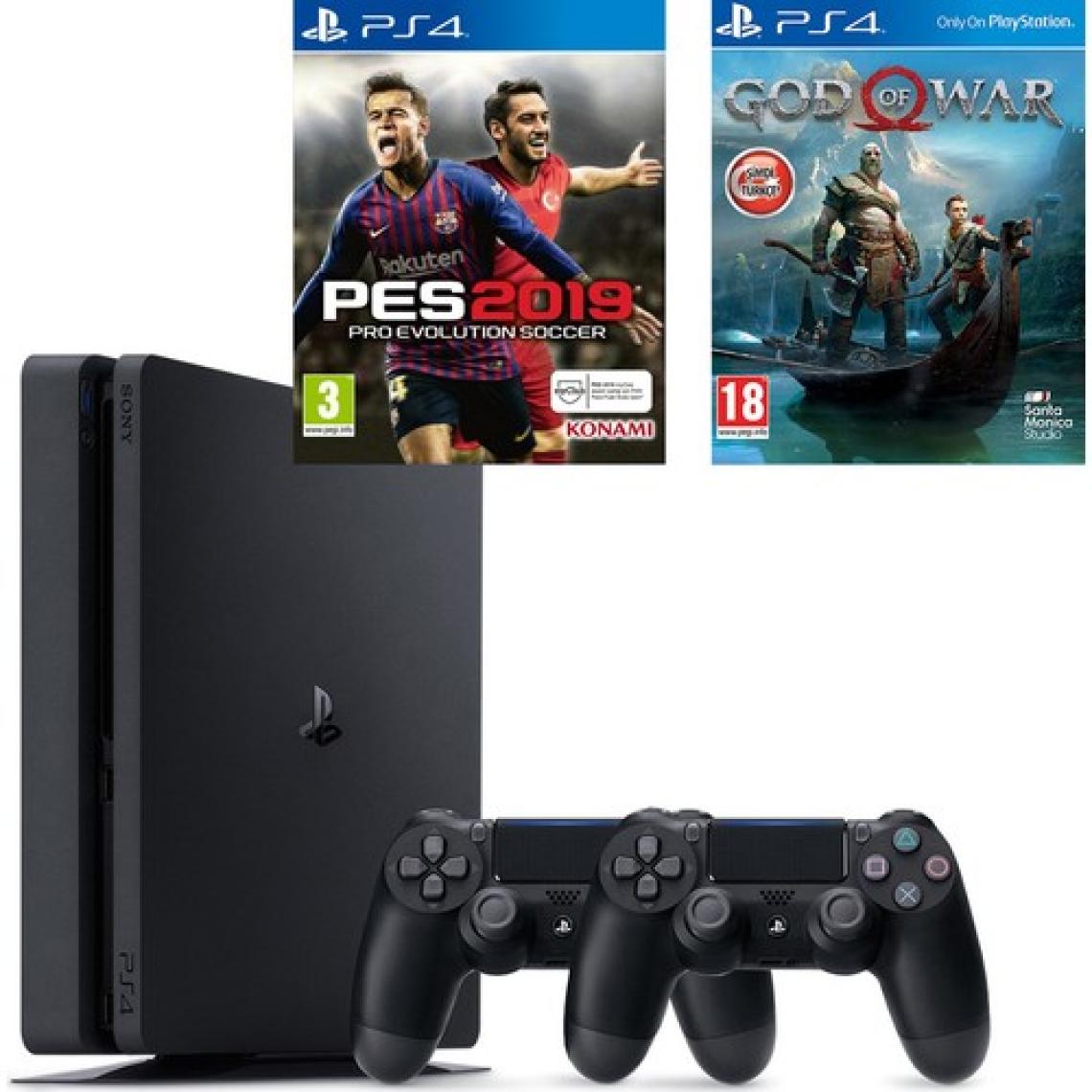 Sony PS4 Slim 1Tb Oyun Konsolu + 2. PS4 Kol + PS4 Pes 19 + PS4 God Of War