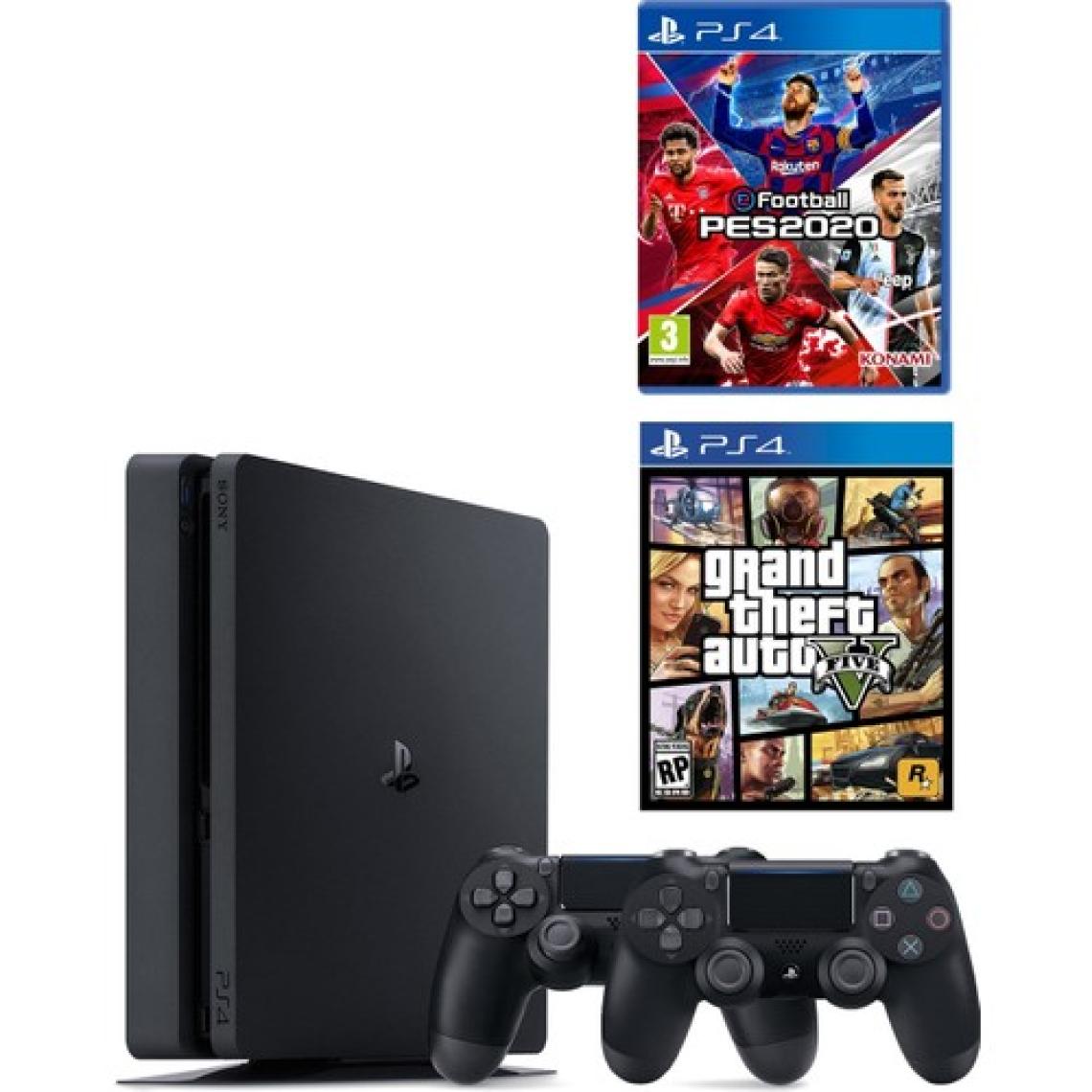Sony Playstation 4 Slim + 2.Dualshock + Ps4 Pes 2020 + Ps4 Gta 5