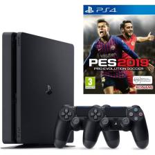 Sony Playstation 4 Slim + 2.Dualshock + PS4 Pes 19