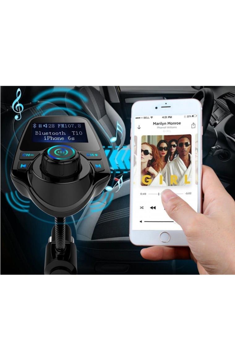 Kingboss T10 Bluetooth Araç Kiti USB Sd Kart Girişli Transmitter Aux Fm Mp3 Çalar Fonksiyonlu