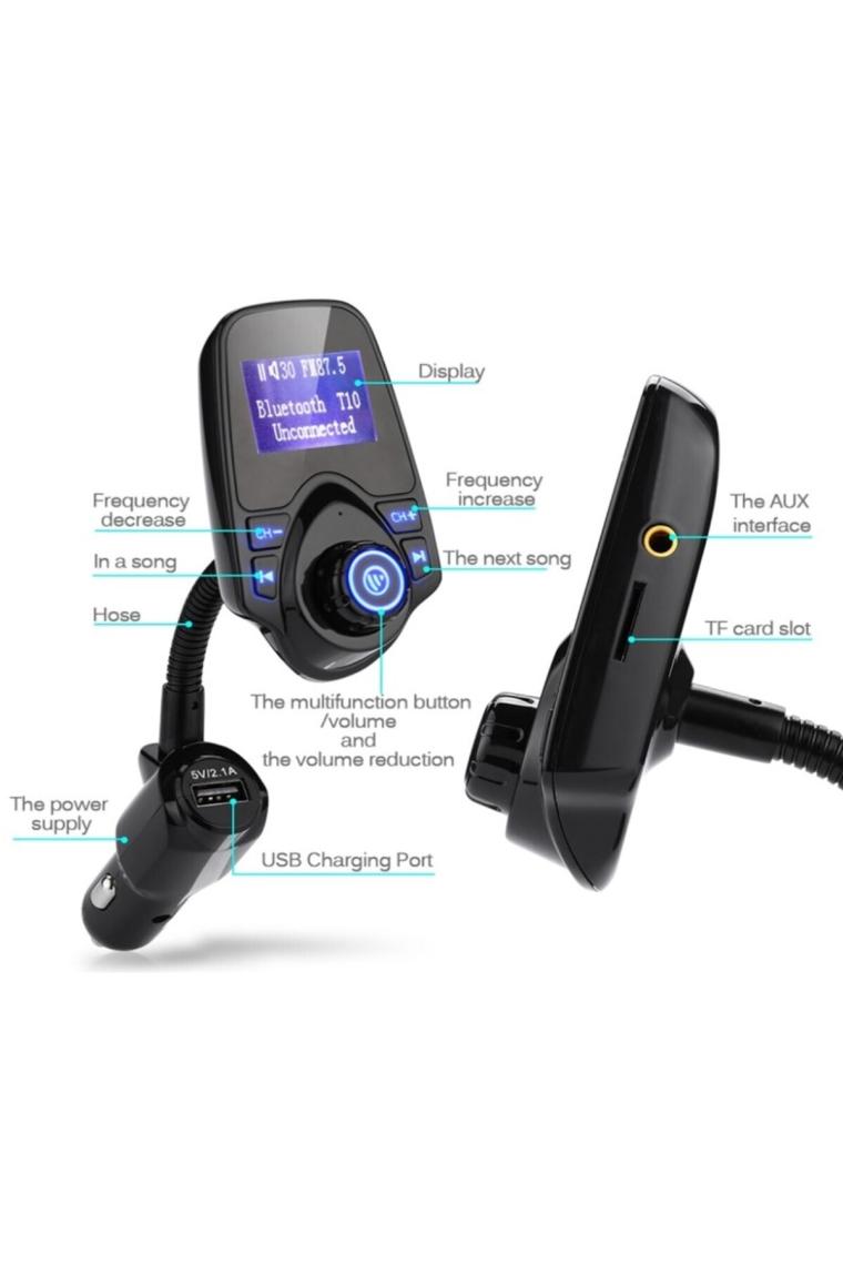Kingboss T10 Bluetooth Araç Kiti USB Sd Kart Girişli Transmitter Aux Fm Mp3 Çalar Fonksiyonlu