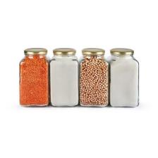 4'lü 3000 ml Köşeli Kapaklı Cam Kavanoz - Gold Kapak
