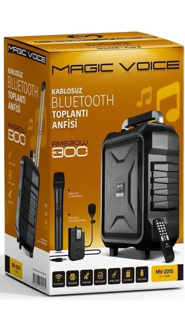 Magicvoice MV-2015 Max 300W USB-SD-BT Siyah 1E-1Y Mikrofonlu Aktif Hoparlör