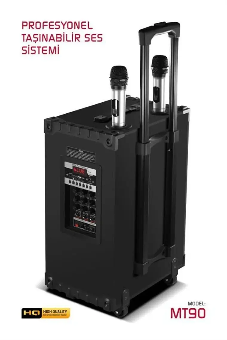 Powerway  Şarjlı Çift Mikrofonlu Hoparlör Karaoke Sistemi Taşınabilir Amfi MT90 Bluetooth Hoparlör