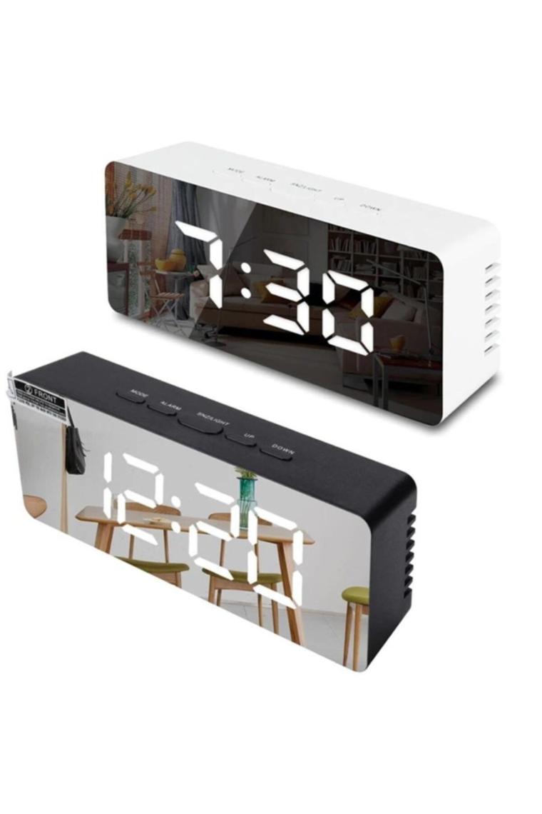 Gplus W561 Çift Alarm Dijital Göstergeli Çok Fonksiyonlu Termometreli Sese Duyarlı Aynalı Yeni Versiyon Masa Saati