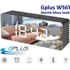 Gplus W561 Çift Alarm Dijital Göstergeli Çok Fonksiyonlu Termometreli Sese Duyarlı Aynalı Yeni Versiyon Masa Saati