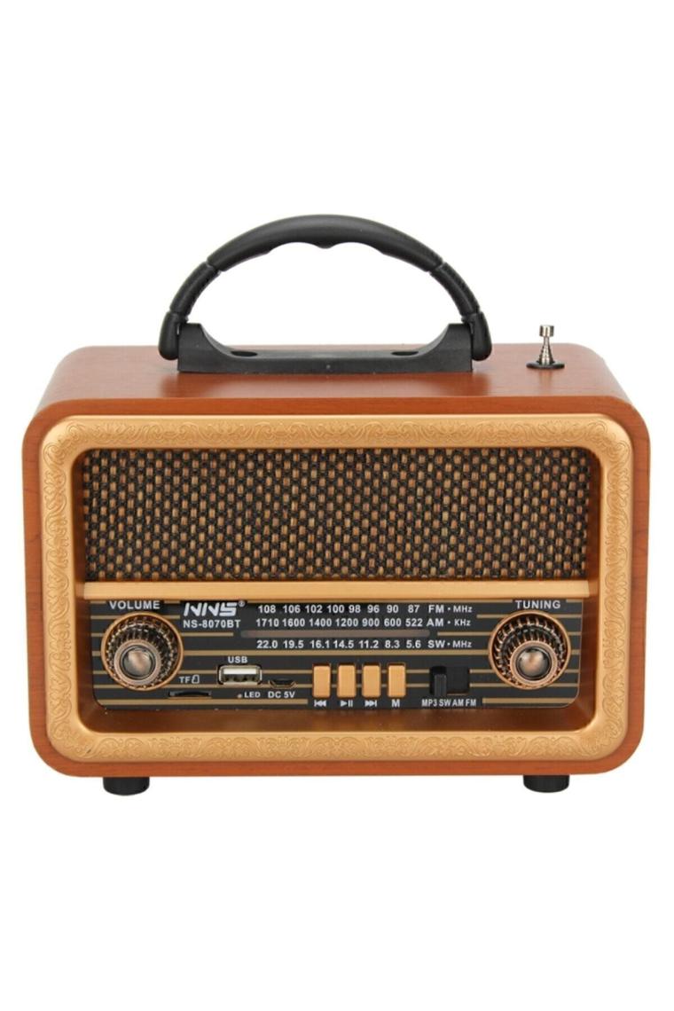 Nns Taşınabilir Nostaljik Fm Radyo Bluetooth + Tf Kart + USB Destekli Ahşap Kasa Radyo
