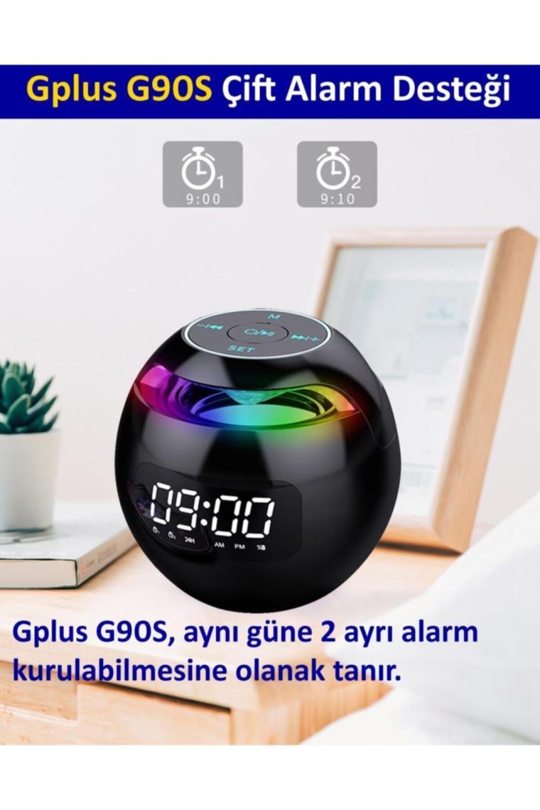 Gplus G90S Radyolu Çift Alarmlı Işıklı Dijital LED Göstergeli Bluetooth 5.0 Çok Fonksiyonlu Şarj Edilebilir Hoparlörlü Masa Saati