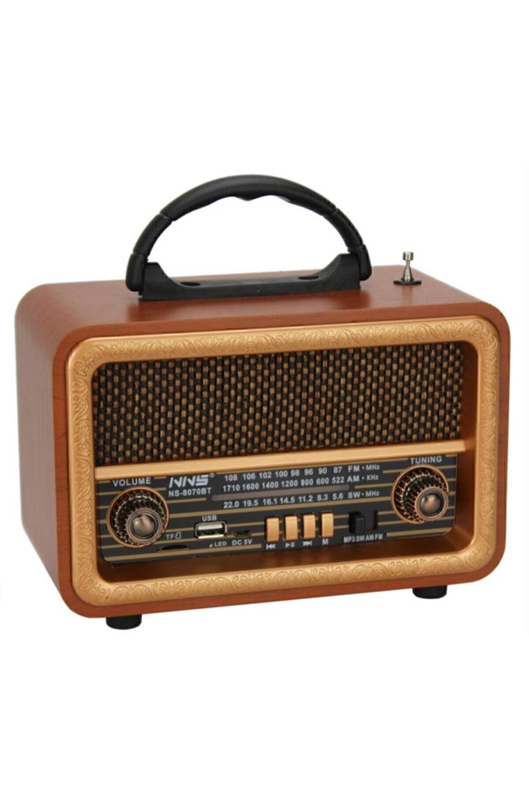 Nns Taşınabilir Nostaljik Fm Radyo Bluetooth + Tf Kart + USB Destekli Ahşap Kasa Radyo