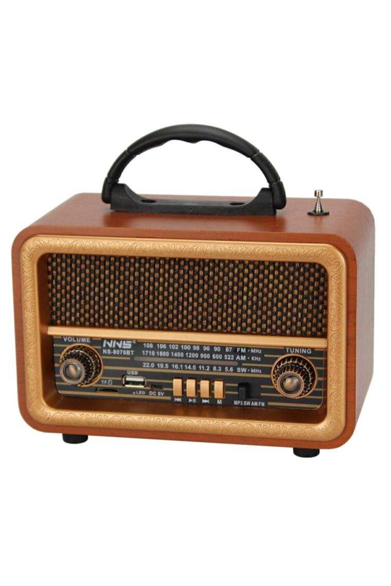 Nns Taşınabilir Nostaljik Fm Radyo Bluetooth + Tf Kart + USB Destekli Ahşap Kasa Radyo