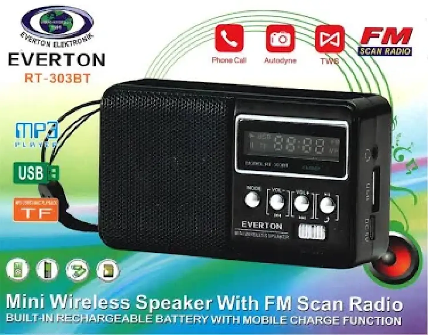 Everton Rt-303Bt Fm-Usb-Tf  Şarjlı Dijital Göstergeli Radyo