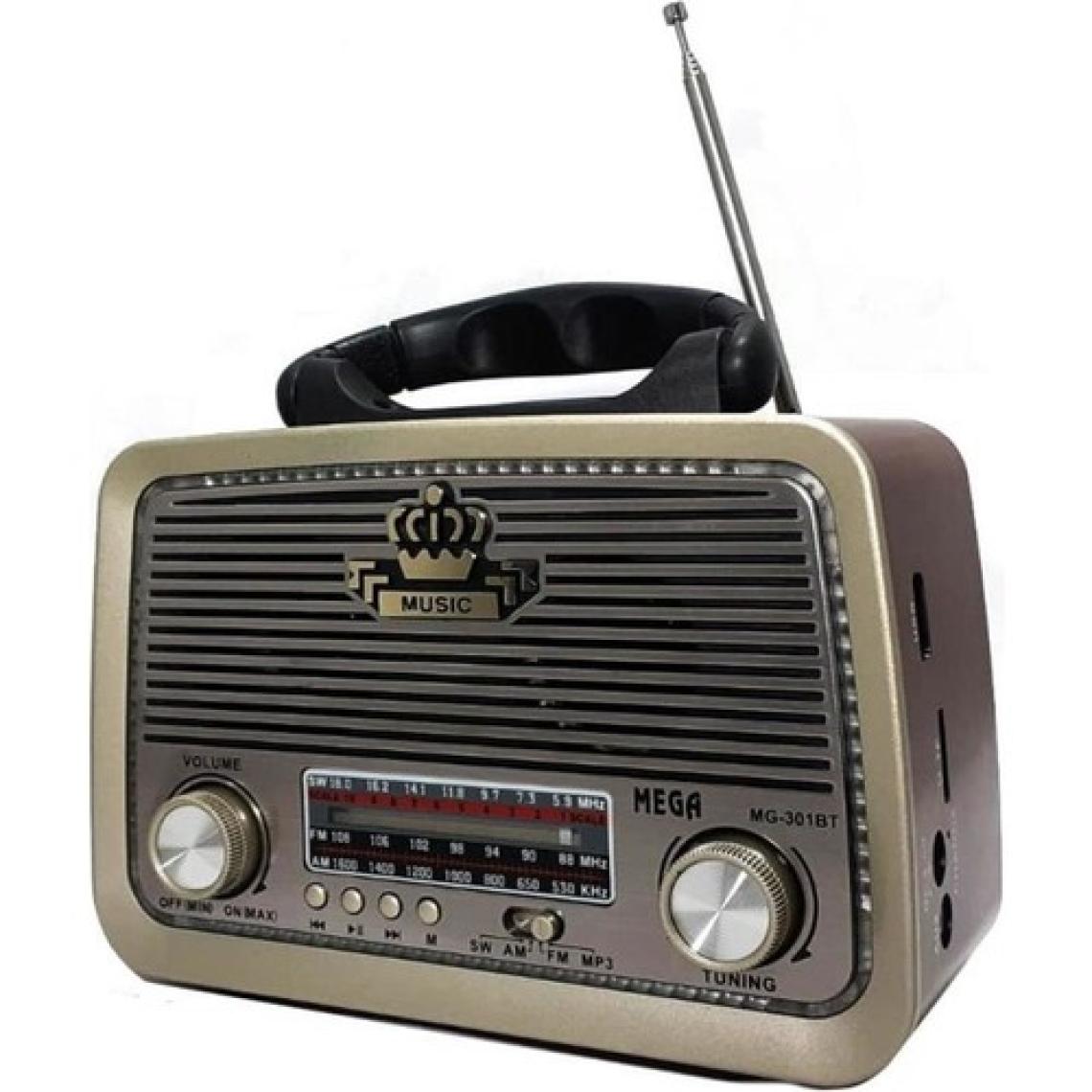 MEGA MG-301BT Nostaljik Şarjlı Radyo (Usb-Bluetooth-Sd-Aux)