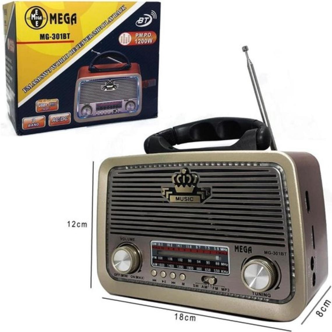 MEGA MG-301BT Nostaljik Şarjlı Radyo (Usb-Bluetooth-Sd-Aux)
