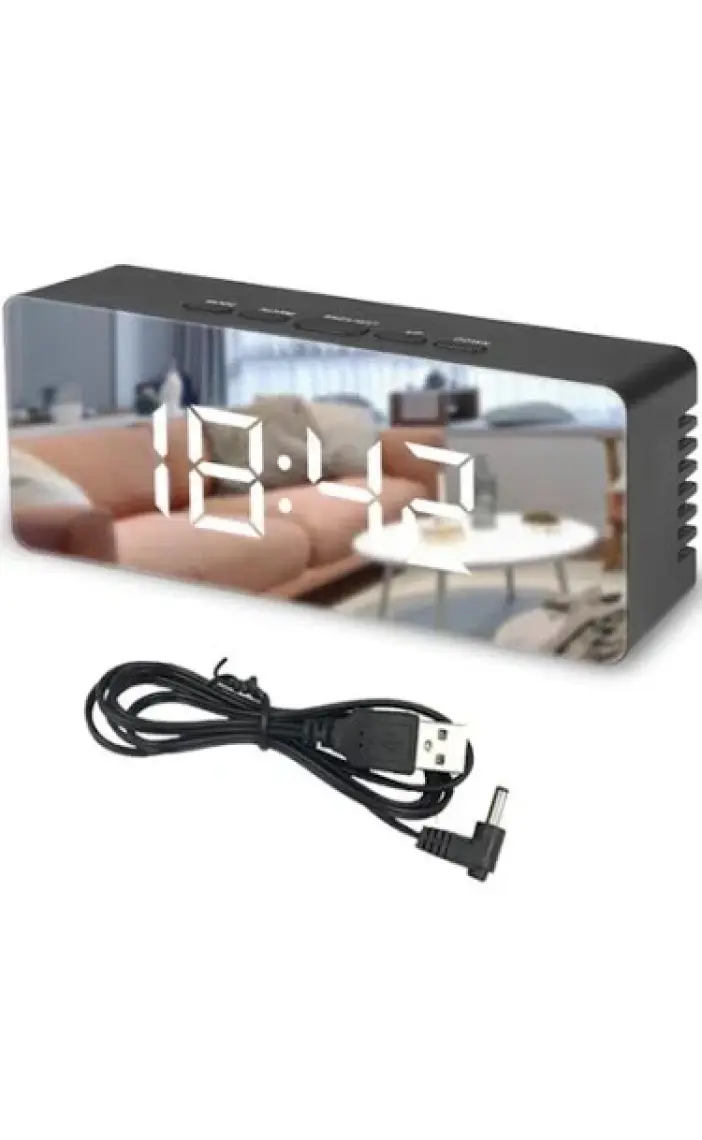 Gplus W561 Çift Alarm Dijital Göstergeli Çok Fonksiyonlu Termometreli Sese Duyarlı Aynalı Yeni Versiyon Masa Saati